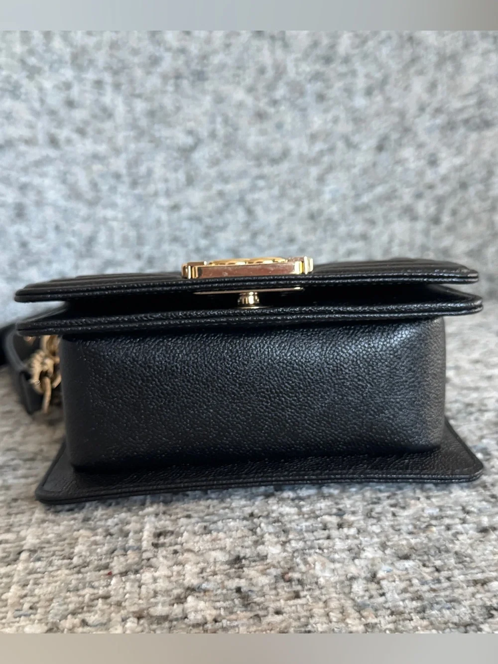 Chanel Black Mini Boy Bag Chevron Quilted Caviar Leather - Light Gold Chain